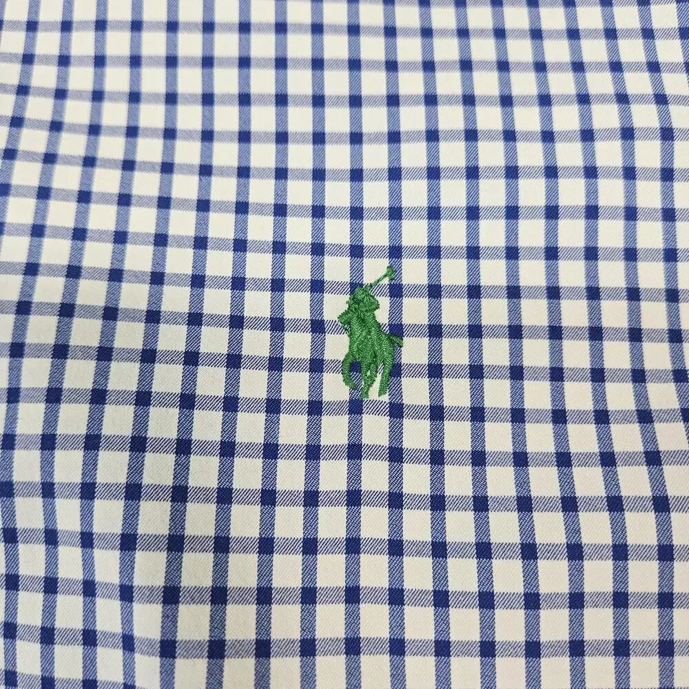 Polo Ralph Lauren Shirt Mens 2XL Blue White Check Performance Stretch Pony